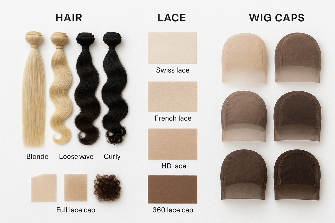 remove syntheitc hair and add european hair, add lace material, add wig caps, remove hundles, add texture options