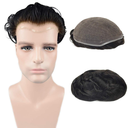 Men's Full Lace European Toupee-Black