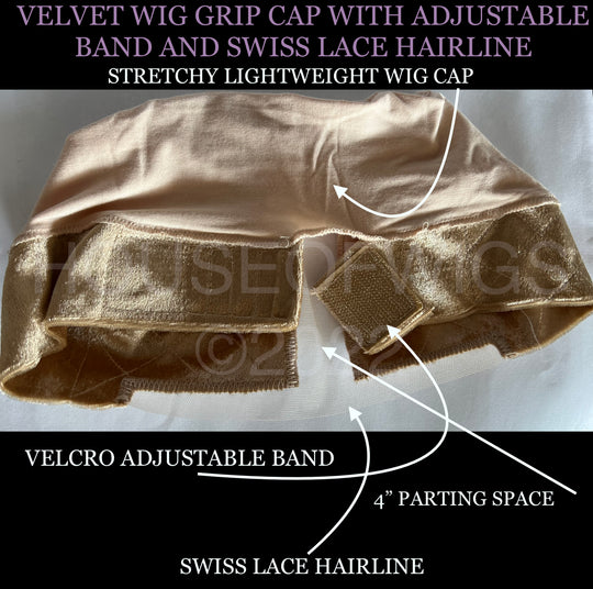Velvet Wig Grip Cap with Adjustable Band & Swiss Lace